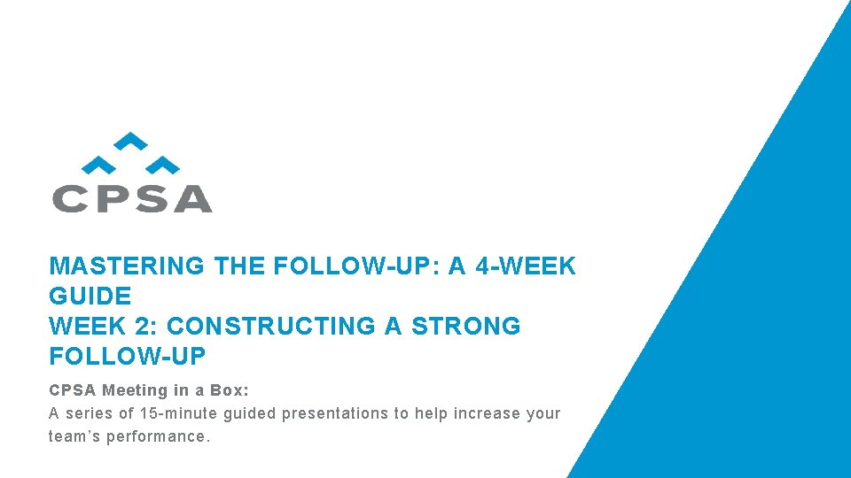 MASTERING THE FOLLOWUP A 4 WEEK GUIDE WEEK