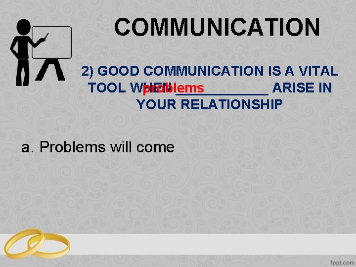 COMMUNICATION 2) GOOD COMMUNICATION IS A VITAL TOOL WHEN ______ ARISE IN problems YOUR