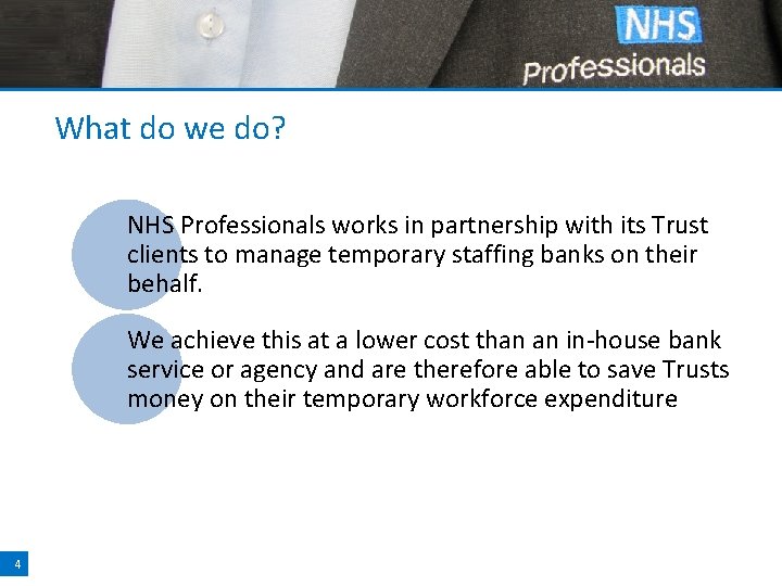 What do we do? NHS Professionals works in partnership with its Trust clients to