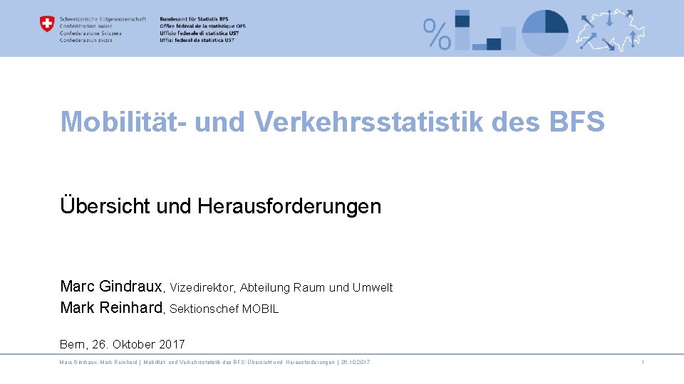 Mobilität- und Verkehrsstatistik des BFS Übersicht und Herausforderungen Marc Gindraux, Vizedirektor, Abteilung Raum und