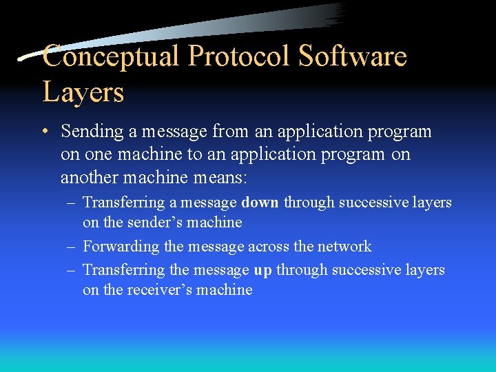 Conceptual Protocol Software Layers • Sending a message from an application program on one