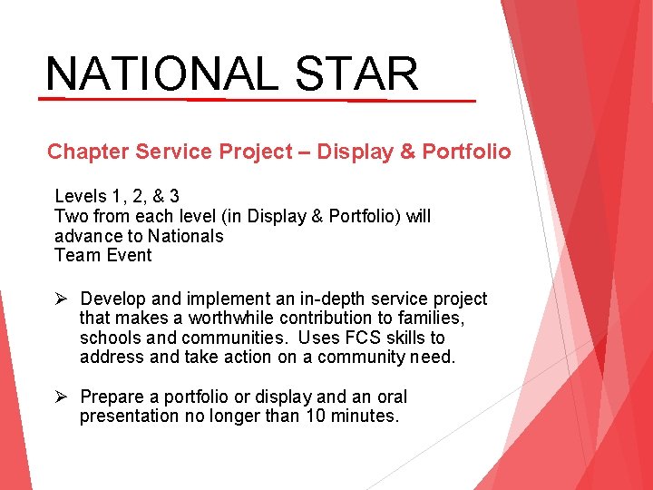 NATIONAL STAR Chapter Service Project – Display & Portfolio Levels 1, 2, & 3