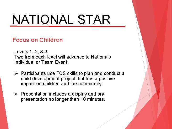 NATIONAL STAR Focus on Children Levels 1, 2, & 3 Two from each level