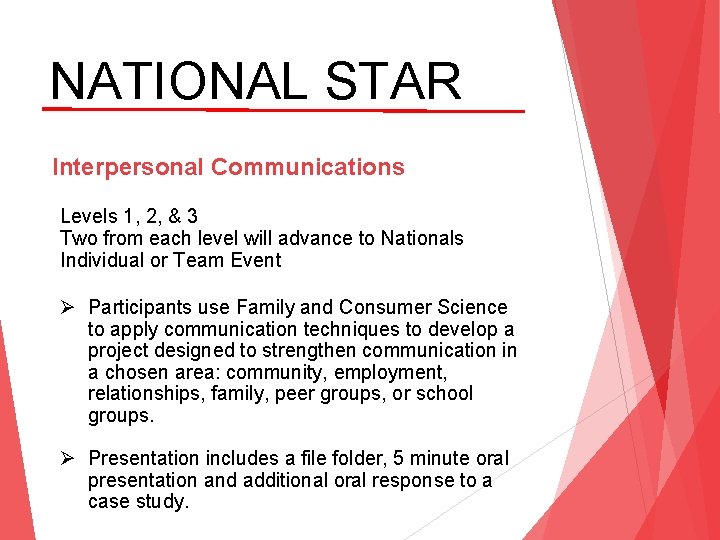 NATIONAL STAR Interpersonal Communications Levels 1, 2, & 3 Two from each level will