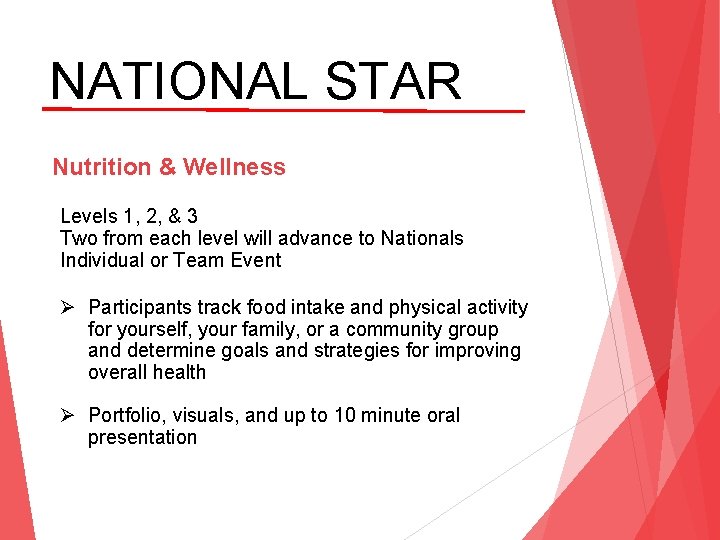 NATIONAL STAR Nutrition & Wellness Levels 1, 2, & 3 Two from each level