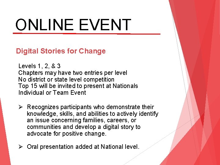 ONLINE EVENT Digital Stories for Change Levels 1, 2, & 3 Chapters may have
