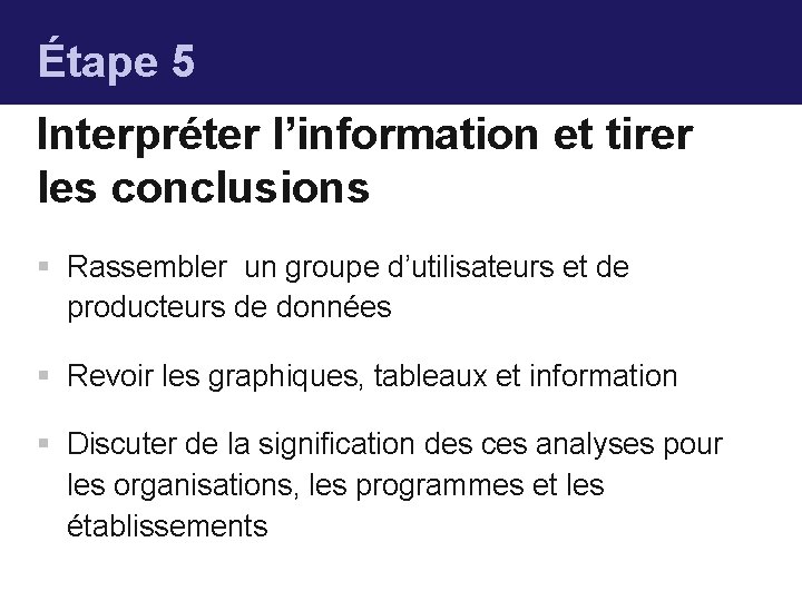 Étape 5 Interpréter l’information et tirer les conclusions § Rassembler un groupe d’utilisateurs et