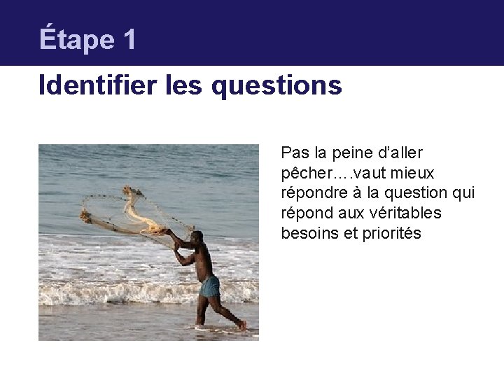 Étape 1 Identifier les questions Pas la peine d’aller pêcher…. vaut mieux répondre à