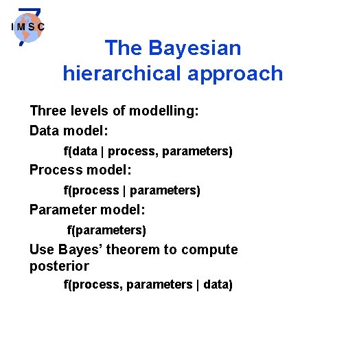 The Bayesian hierarchical approach Three levels of modelling: Data model: f(data | process, parameters)