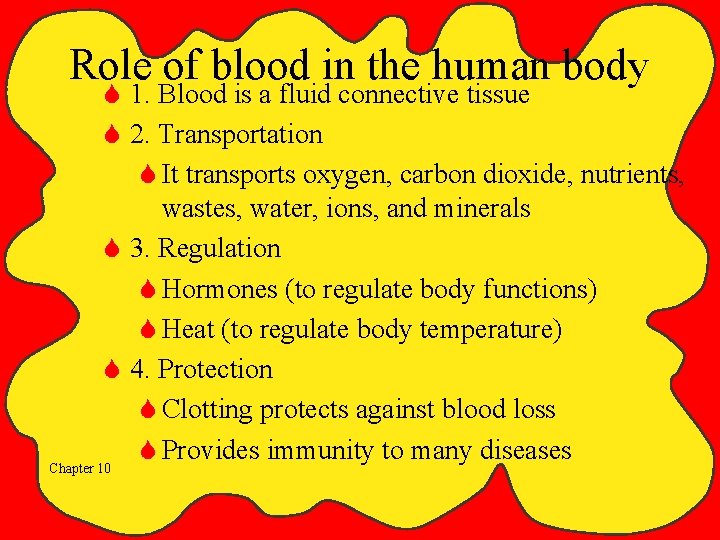 Role of blood in the human body S 1. Blood is a fluid connective