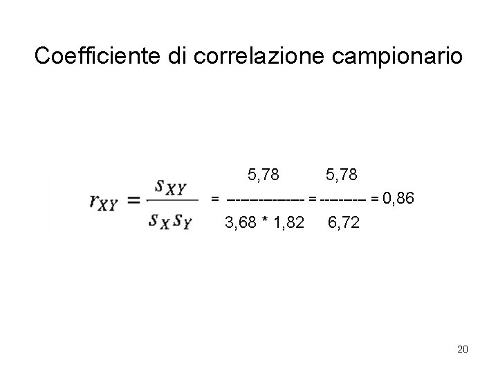 Coefficiente di correlazione campionario 5, 78 = --------- = 0, 86 3, 68 *