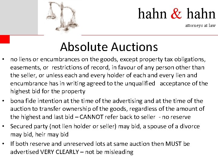 hahn & hahn attorneys at law Absolute Auctions • no liens or encumbrances on