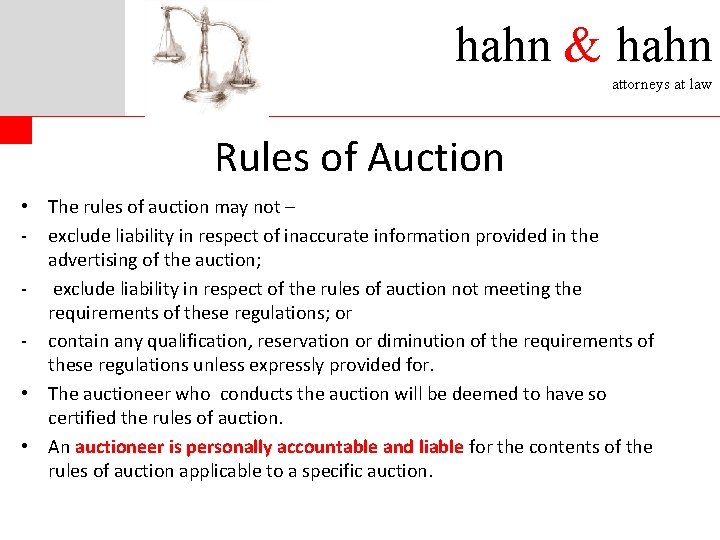 hahn & hahn attorneys at law Rules of Auction • The rules of auction