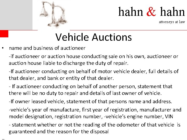 hahn & hahn attorneys at law Vehicle Auctions • name and business of auctioneer