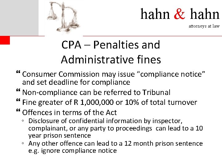 hahn & hahn attorneys at law CPA – Penalties and Administrative fines Consumer Commission