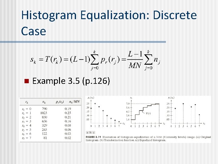 Histogram Equalization: Discrete Case n Example 3. 5 (p. 126) 