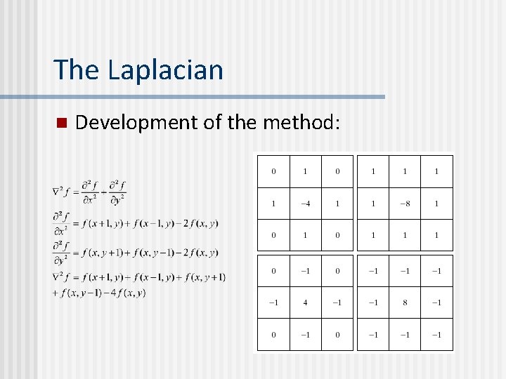 The Laplacian n Development of the method: 