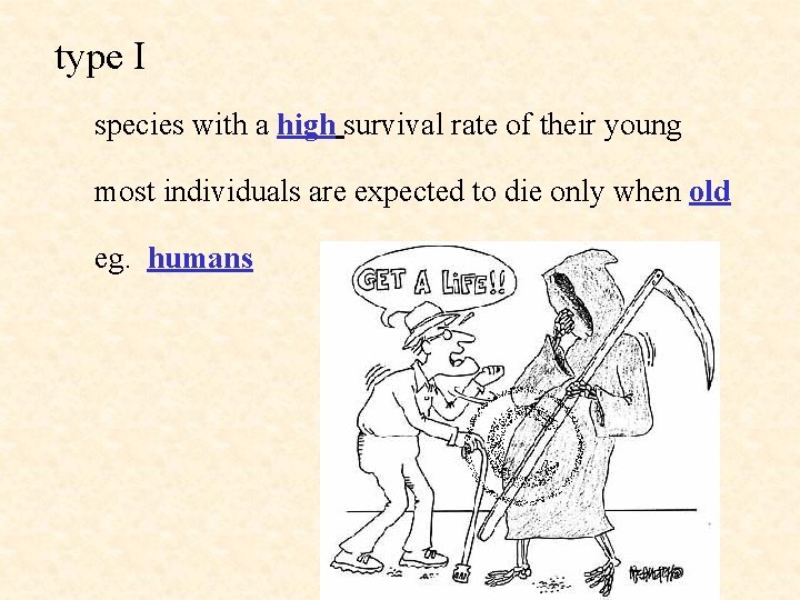 type I species with a high survival rate of their young most individuals are