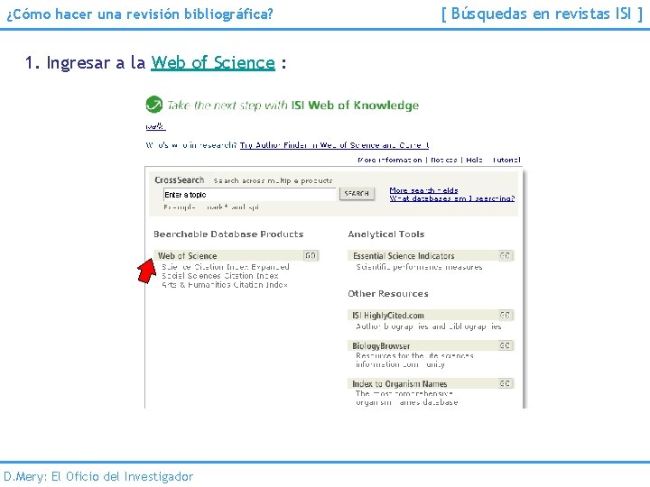 ¿Cómo hacer una revisión bibliográfica? 1. Ingresar a la Web of Science : D.