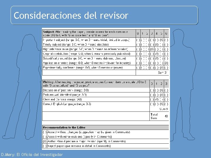 Consideraciones del revisor D. Mery: El Oficio del Investigador 