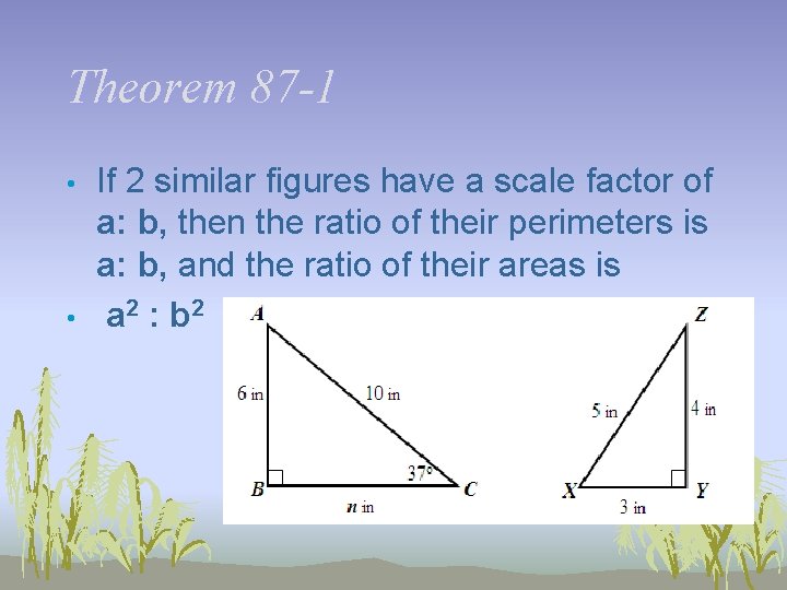 Theorem 87 -1 • • If 2 similar figures have a scale factor of