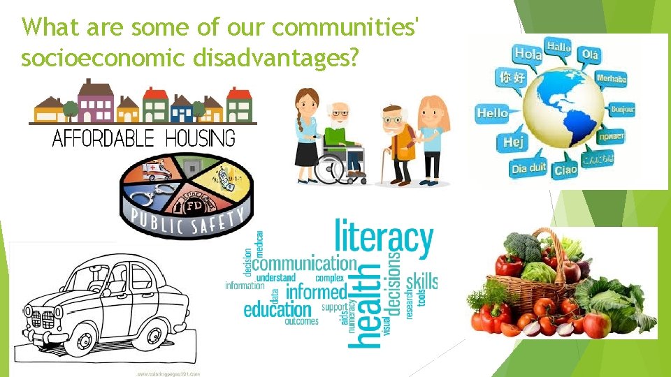 What are some of our communities' socioeconomic disadvantages? 