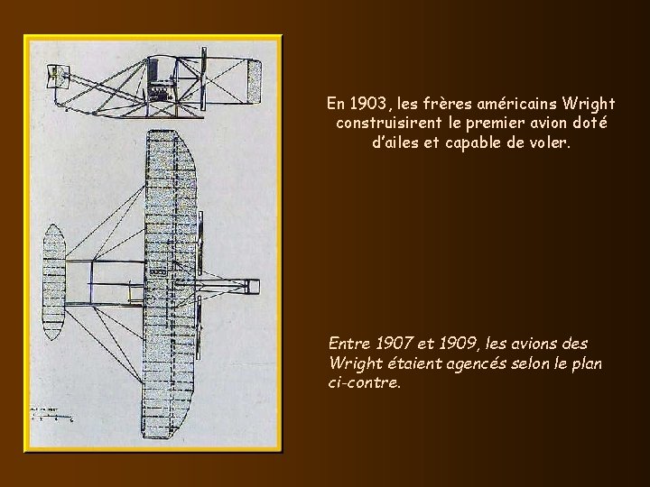 En 1903, les frères américains Wright construisirent le premier avion doté d’ailes et capable