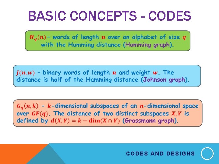 BASIC CONCEPTS - CODES AND DESIGNS 