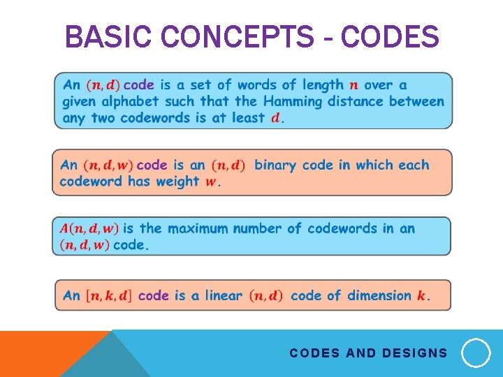 BASIC CONCEPTS - CODES AND DESIGNS 