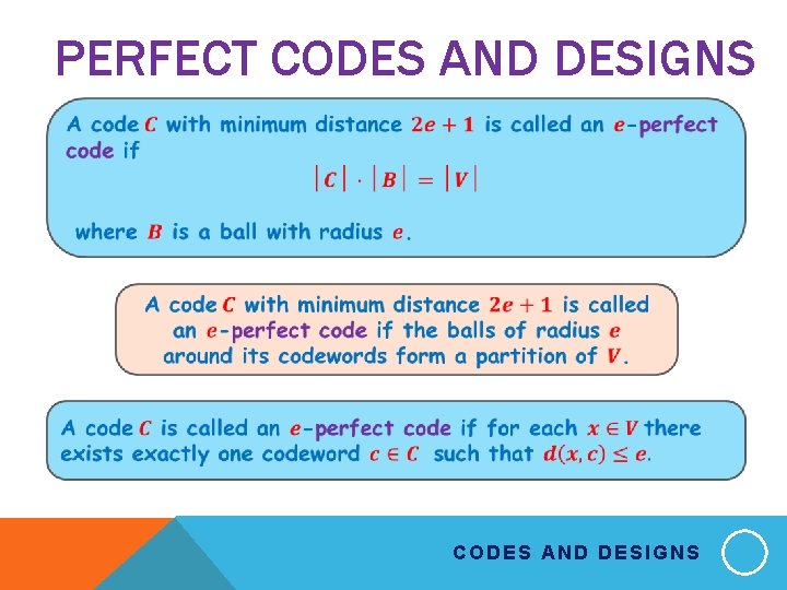 PERFECT CODES AND DESIGNS 