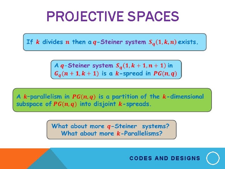 PROJECTIVE SPACES CODES AND DESIGNS 