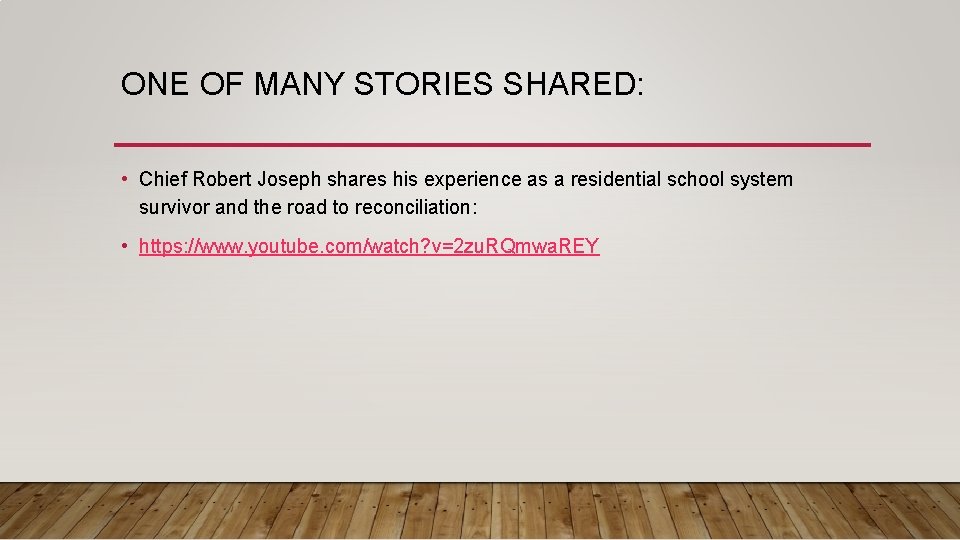 ONE OF MANY STORIES SHARED: • Chief Robert Joseph shares his experience as a