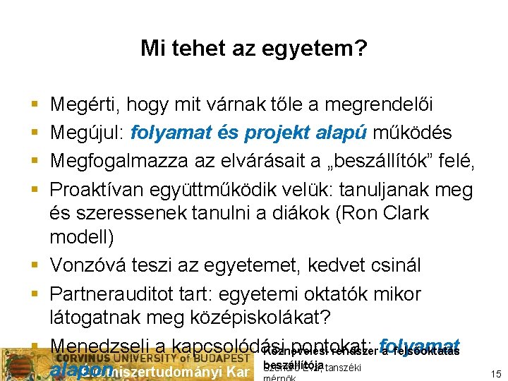 Mi tehet az egyetem? § § Megérti, hogy mit várnak tőle a megrendelői Megújul: