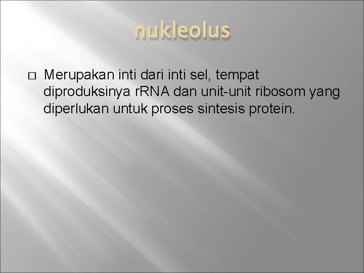 nukleolus � Merupakan inti dari inti sel, tempat diproduksinya r. RNA dan unit-unit ribosom