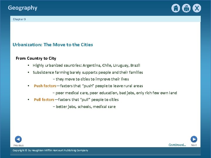 Geography Chapter 9 Urbanization: The Move to the Cities From Country to City •