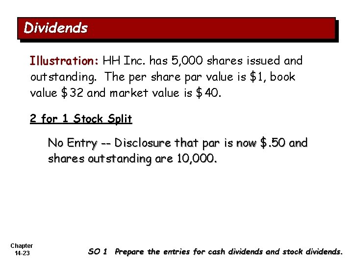 Dividends Illustration: HH Inc. has 5, 000 shares issued and outstanding. The per share