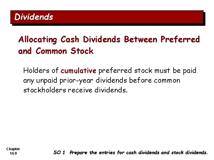 Dividends Allocating Cash Dividends Between Preferred and Common Stock Holders of cumulative preferred stock