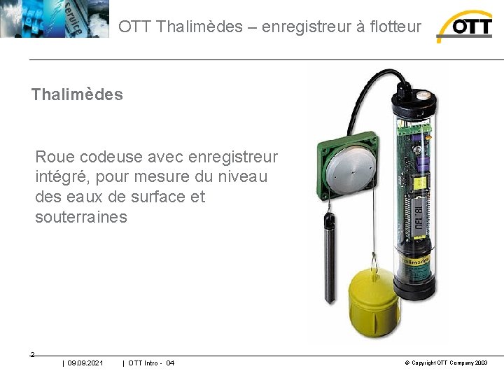 OTT Thalimèdes – enregistreur à flotteur Thalimèdes Roue codeuse avec enregistreur intégré, pour mesure