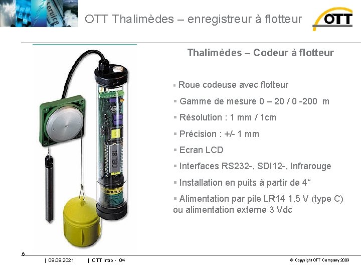 OTT Thalimèdes – enregistreur à flotteur Thalimèdes – Codeur à flotteur § Roue codeuse