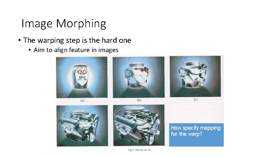 Image Morphing • The warping step is the hard one • Aim to align