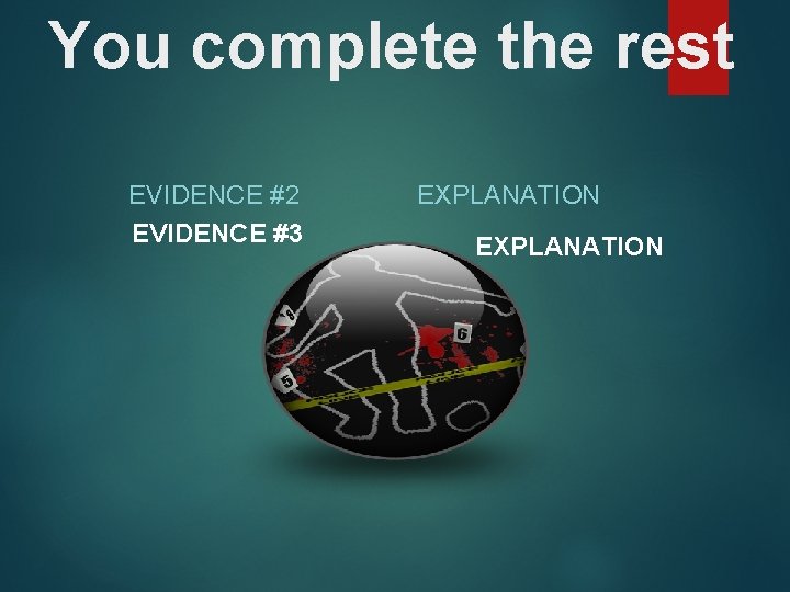 You complete the rest EVIDENCE #2 EVIDENCE #3 EXPLANATION 