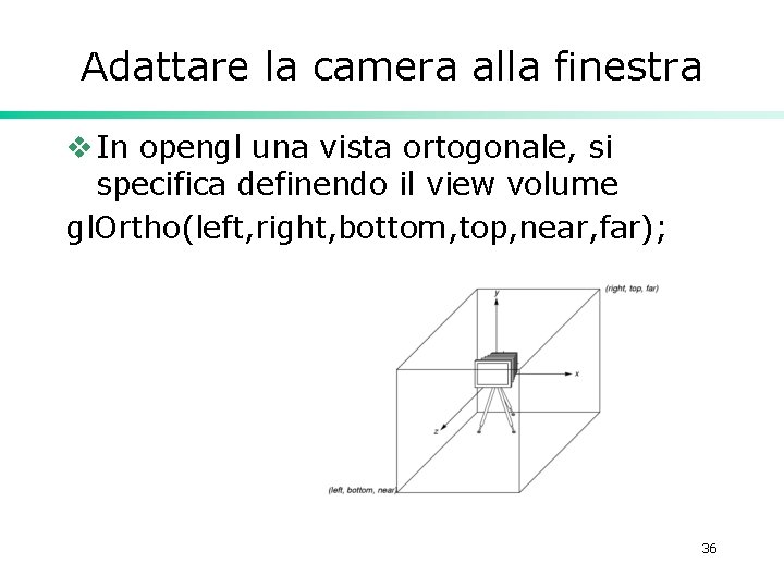 Adattare la camera alla finestra v In opengl una vista ortogonale, si specifica definendo