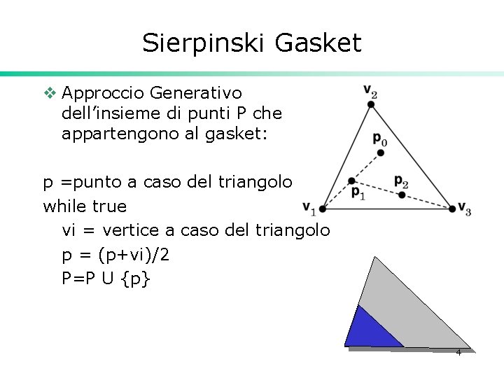 Sierpinski Gasket v Approccio Generativo dell’insieme di punti P che appartengono al gasket: p