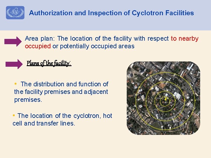 Authorization and Inspection of Cyclotron Facilities Area plan: The location of the facility with