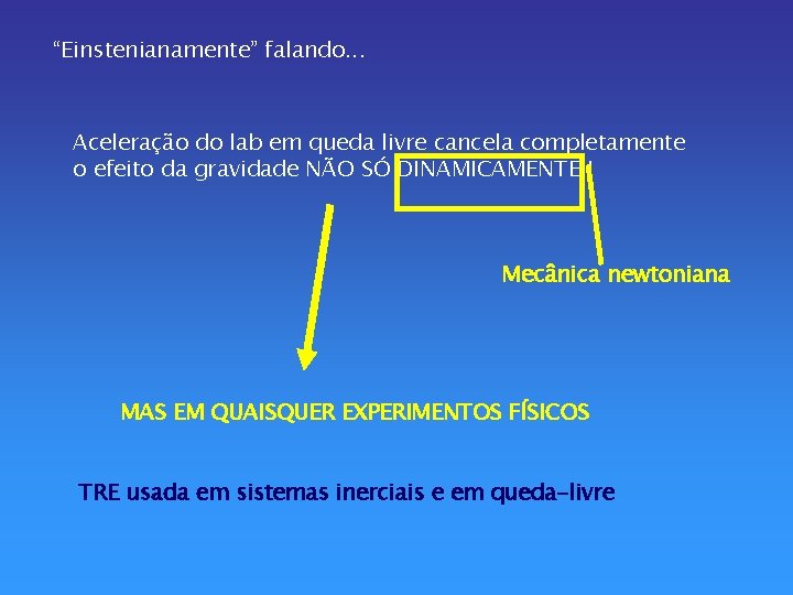 “Einstenianamente” falando. . . Aceleração do lab em queda livre cancela completamente o efeito