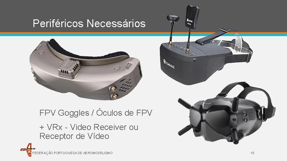 Periféricos Necessários FPV Goggles / Óculos de FPV + VRx - Video Receiver ou