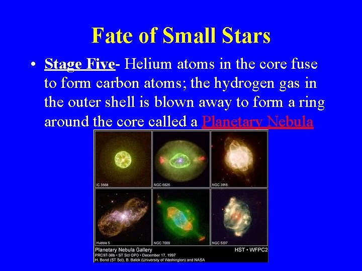 Fate of Small Stars • Stage Five- Helium atoms in the core fuse to