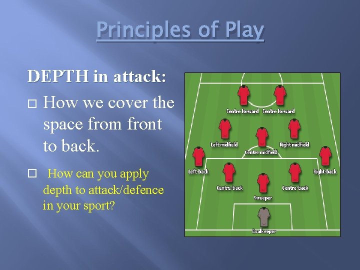 Principles of Play DEPTH in attack: How we cover the space from front to