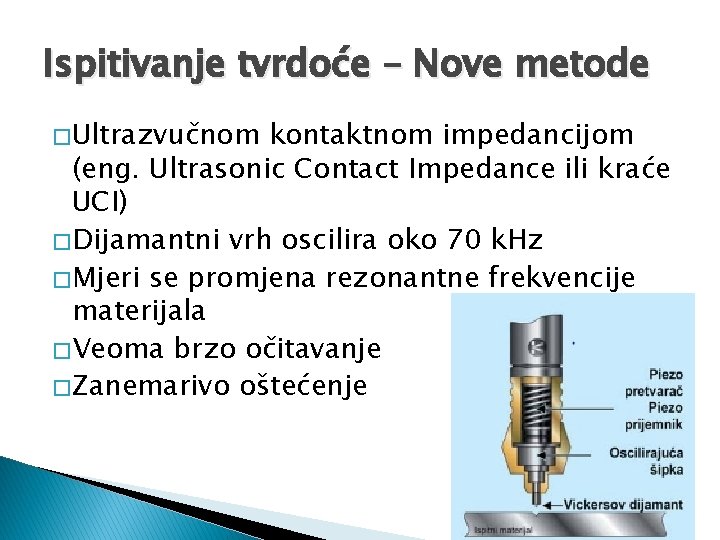 Ispitivanje tvrdoće – Nove metode � Ultrazvučnom kontaktnom impedancijom (eng. Ultrasonic Contact Impedance ili