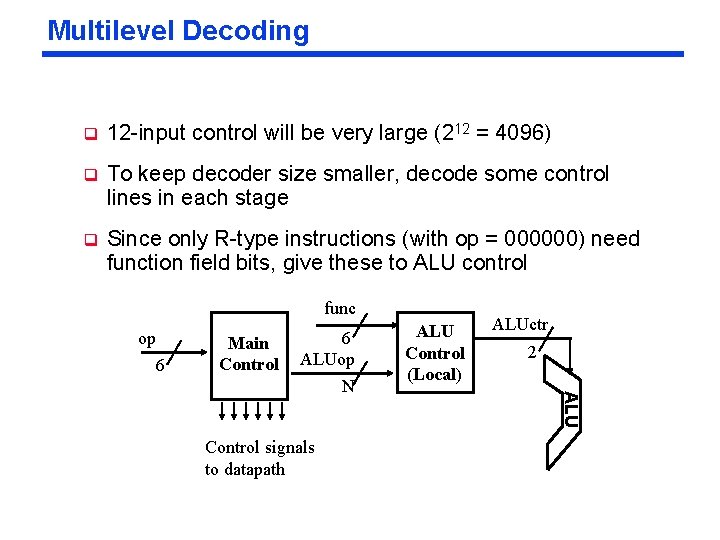 Multilevel Decoding q 12 -input control will be very large (212 = 4096) q